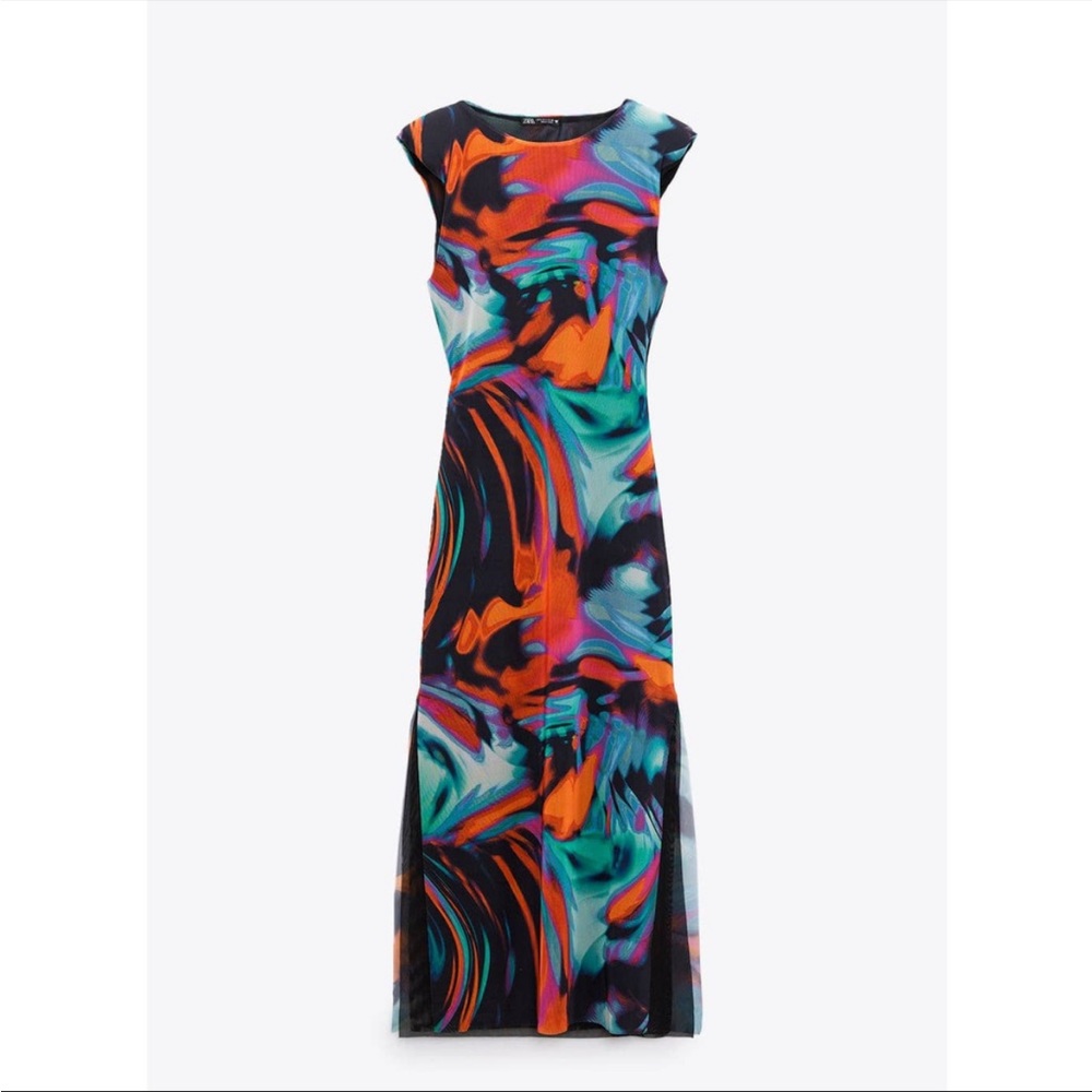Zara tulle mesh midi dress with side slits